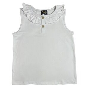 Emma Jean Kids White Ruffle Collar Button Neck Sleeveless Tank Top Size 8